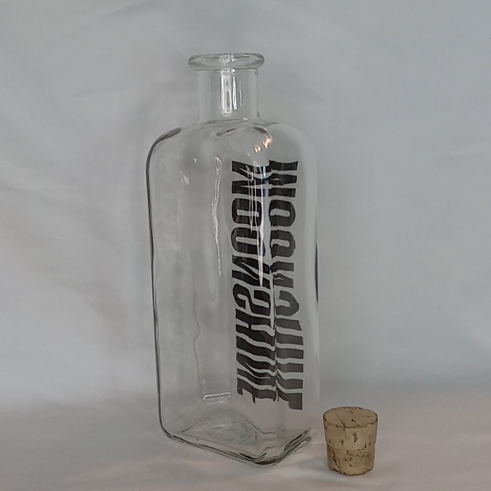Vintage 70's MCM Retro Typographic  Moonshine Liquor Decanter Batware With Cork - Picture 3 of 4